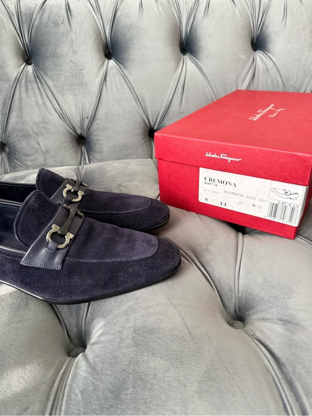Salvatore Ferragamo Cremona Gancini Suede Loafers Men’s 9 EE Bluemarine Italy